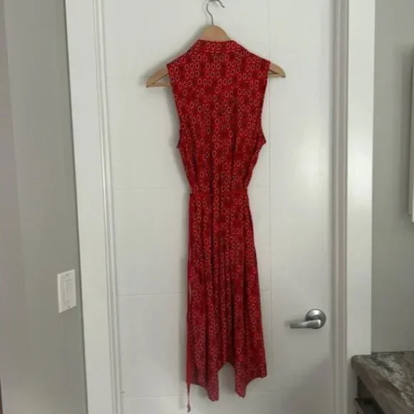 MAEVE (by Anthropologie) Vicki Red Geometric Floral Shirtdress Sleeveless Midi 2 - Picture 7 of 11